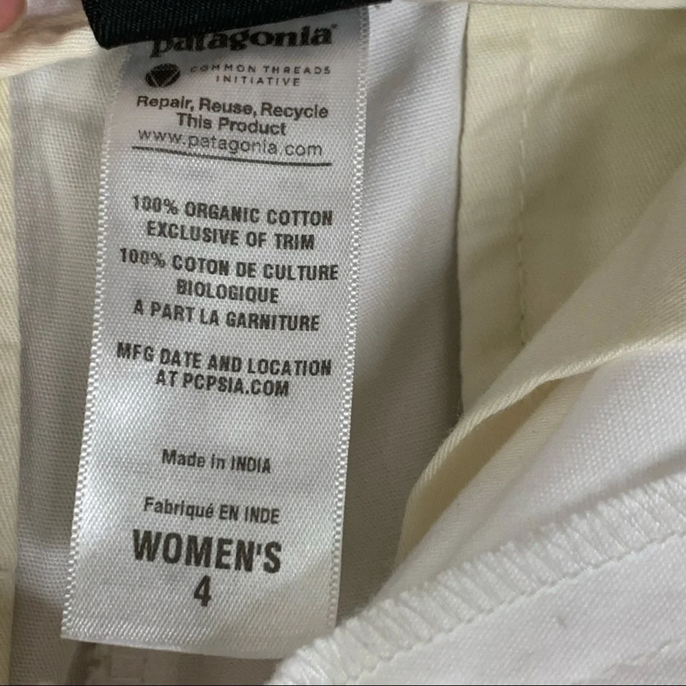 Patagonia White Organic Cotton 10” Inseam Bermuda Short Cruise, Resort Wear Sz 4